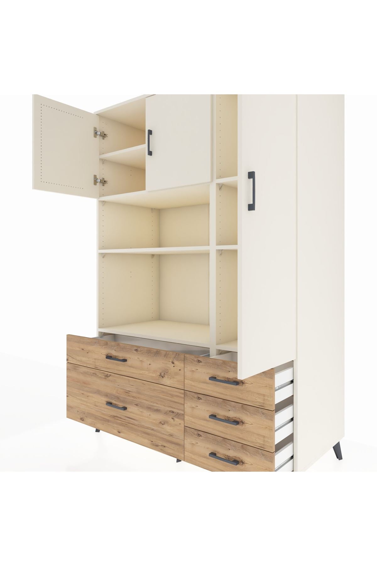 Kronos Dolap 7 Raflı 5 Çekmeceli 3 Kapaklı 132x59x195 Aytaşı-Aytaşı/Çam