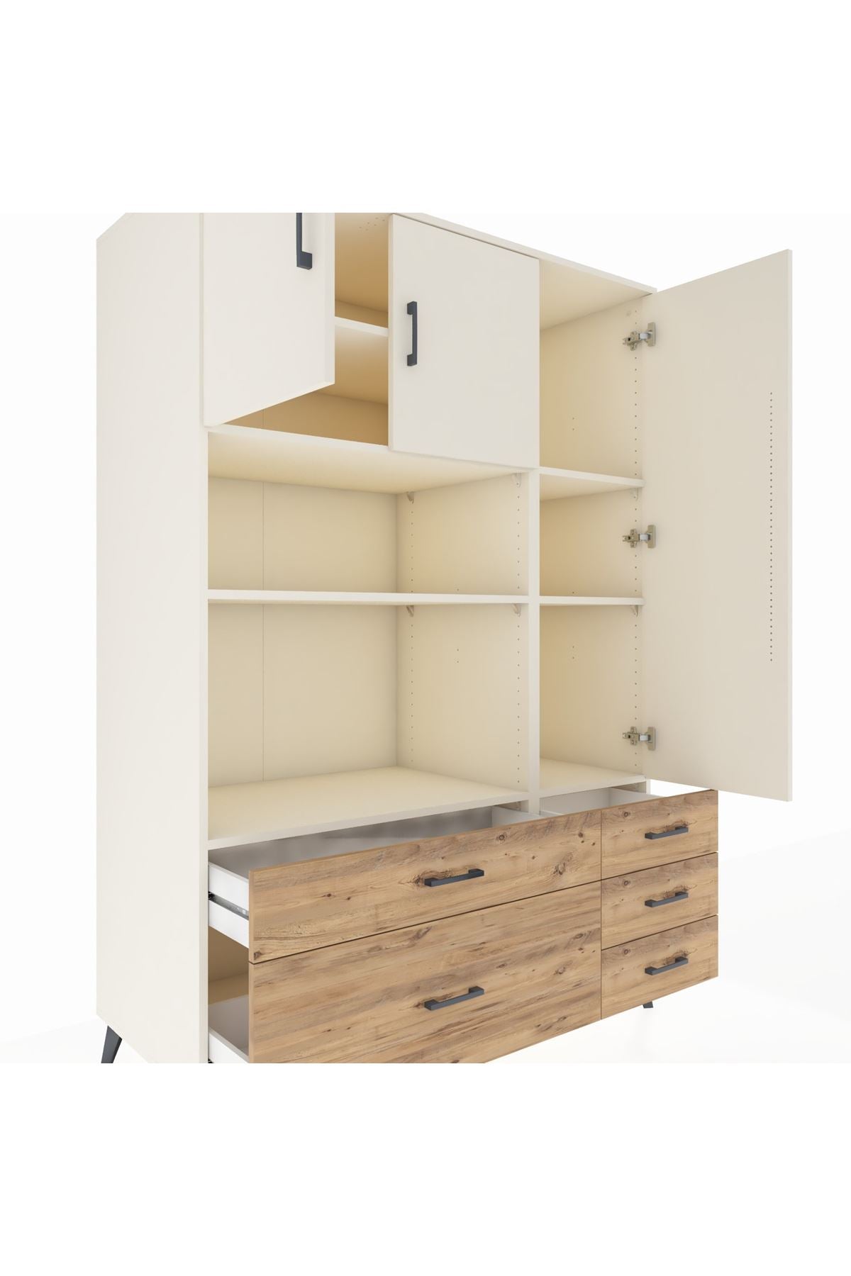 Kronos Dolap 7 Raflı 5 Çekmeceli 3 Kapaklı 132x59x195 Aytaşı-Aytaşı/Çam