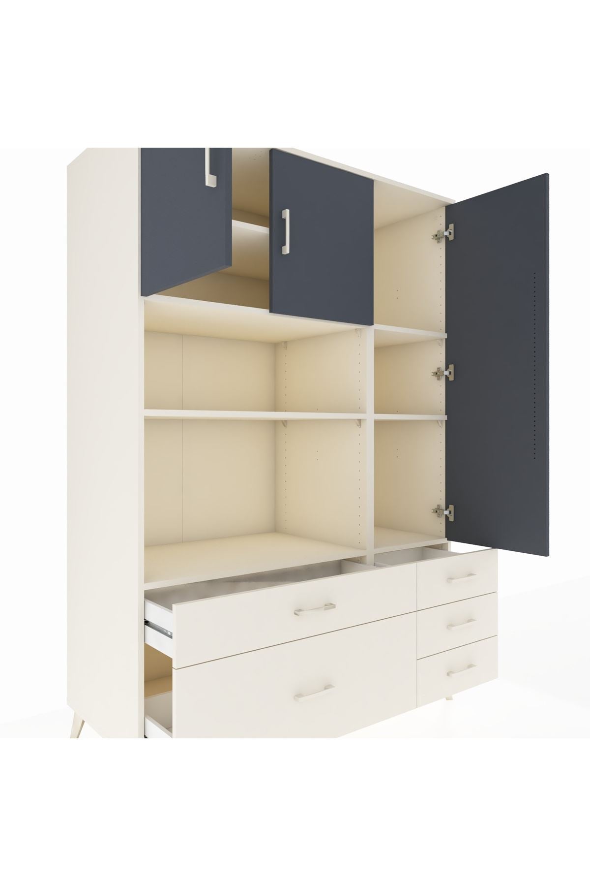 Kronos Dolap 7 Raflı 5 Çekmeceli 3 Kapaklı 132x59x195 Aytaşı-Antrasit/Aytaşı