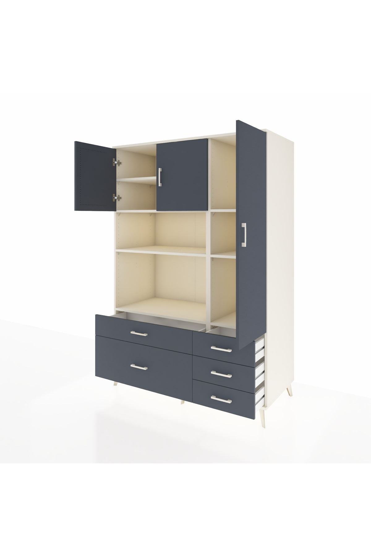 Kronos Dolap 7 Raflı 5 Çekmeceli 3 Kapaklı 132x59x195 Aytaşı-Antrasit/Antrasit