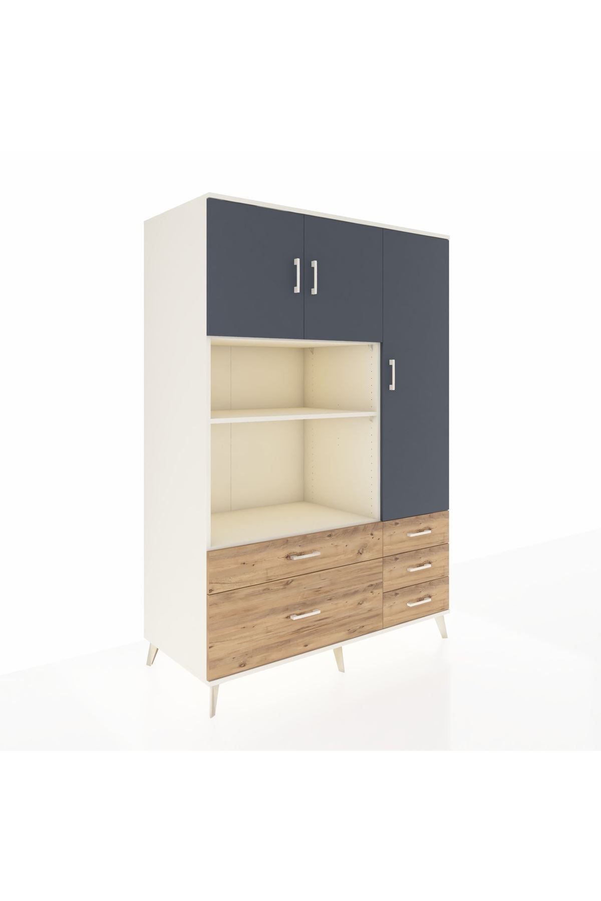 Kronos Dolap 7 Raflı 5 Çekmeceli 3 Kapaklı 132x59x195 Aytaşı-Antrasit/Çam