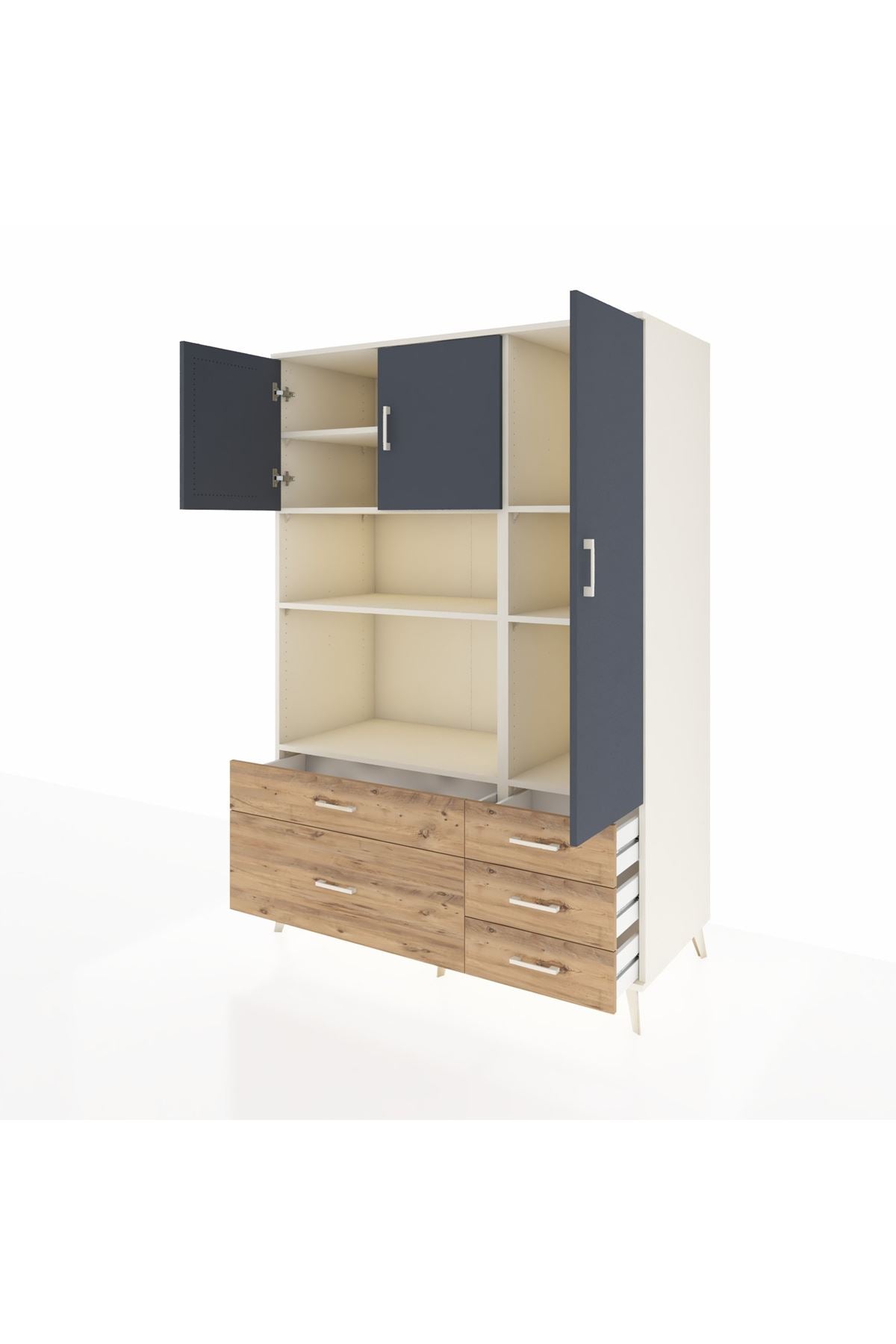 Kronos Dolap 7 Raflı 5 Çekmeceli 3 Kapaklı 132x59x195 Aytaşı-Antrasit/Çam