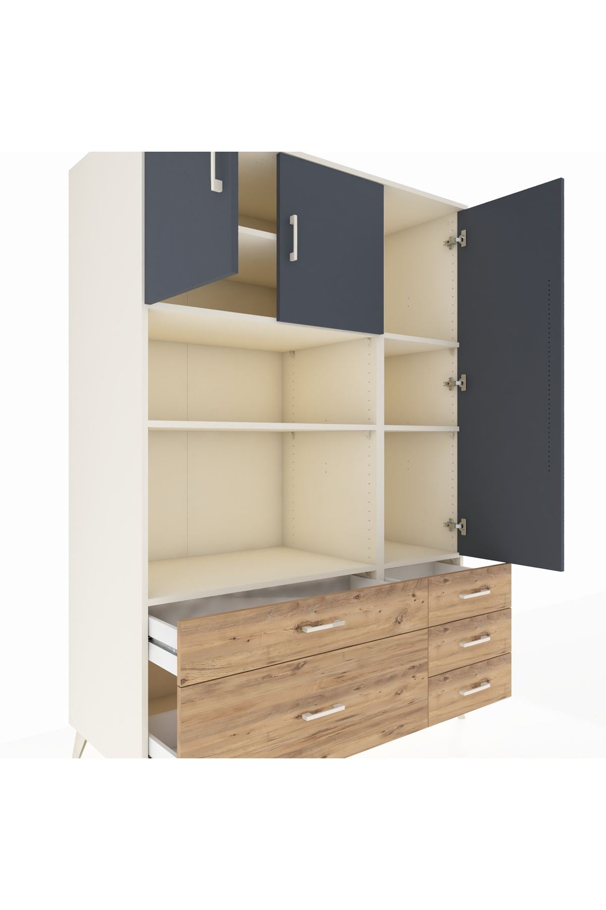 Kronos Dolap 7 Raflı 5 Çekmeceli 3 Kapaklı 132x59x195 Aytaşı-Antrasit/Çam