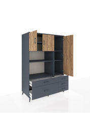 Kronos Dolap 7 Raflı 5 Çekmeceli 3 Kapaklı 132x59x195 Antrasit-Çam/Antrasit
