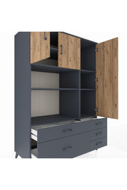 Kronos Dolap 7 Raflı 5 Çekmeceli 3 Kapaklı 132x59x195 Antrasit-Çam/Antrasit
