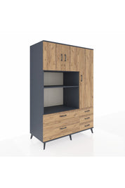 Kronos Dolap 7 Raflı 5 Çekmeceli 3 Kapaklı 132x59x195 Antrasit-Çam/Çam