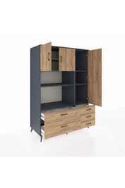 Kronos Dolap 7 Raflı 5 Çekmeceli 3 Kapaklı 132x59x195 Antrasit-Çam/Çam