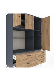 Kronos Dolap 7 Raflı 5 Çekmeceli 3 Kapaklı 132x59x195 Antrasit-Çam/Çam