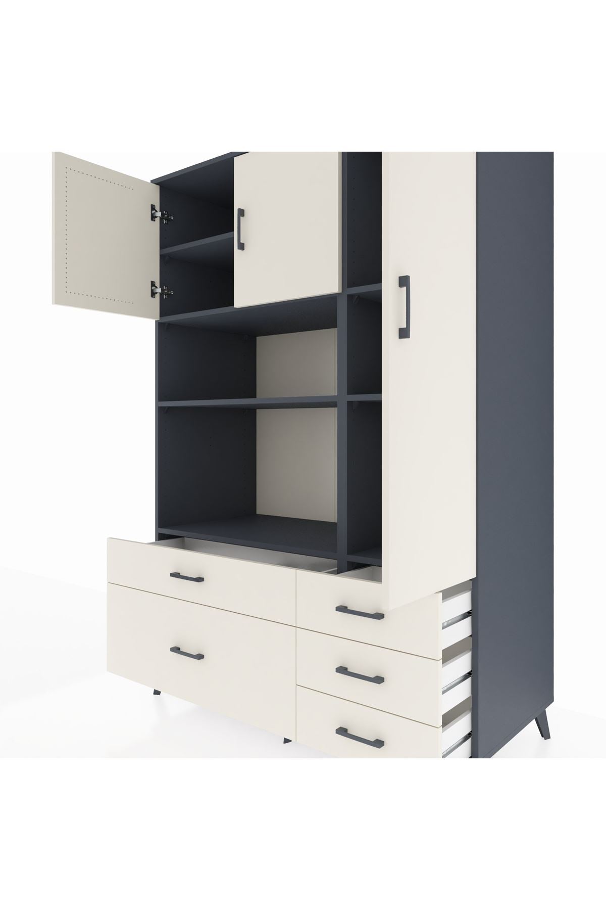 Kronos Dolap 7 Raflı 5 Çekmeceli 3 Kapaklı 132x59x195 Antrasit-Aytaşı/Aytaşı