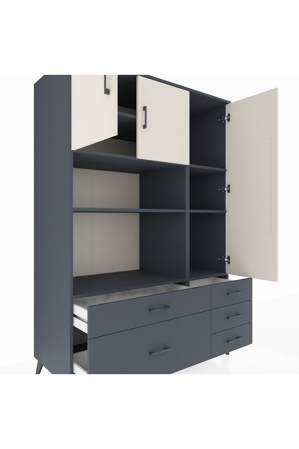 Kronos Dolap 7 Raflı 5 Çekmeceli 3 Kapaklı 132x59x195 Antrasit-Aytaşı/Antrasit