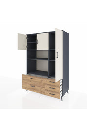 Kronos Dolap 7 Raflı 5 Çekmeceli 3 Kapaklı 132x59x195 Antrasit-Aytaşı/Çam