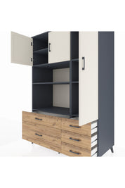 Kronos Dolap 7 Raflı 5 Çekmeceli 3 Kapaklı 132x59x195 Antrasit-Aytaşı/Çam