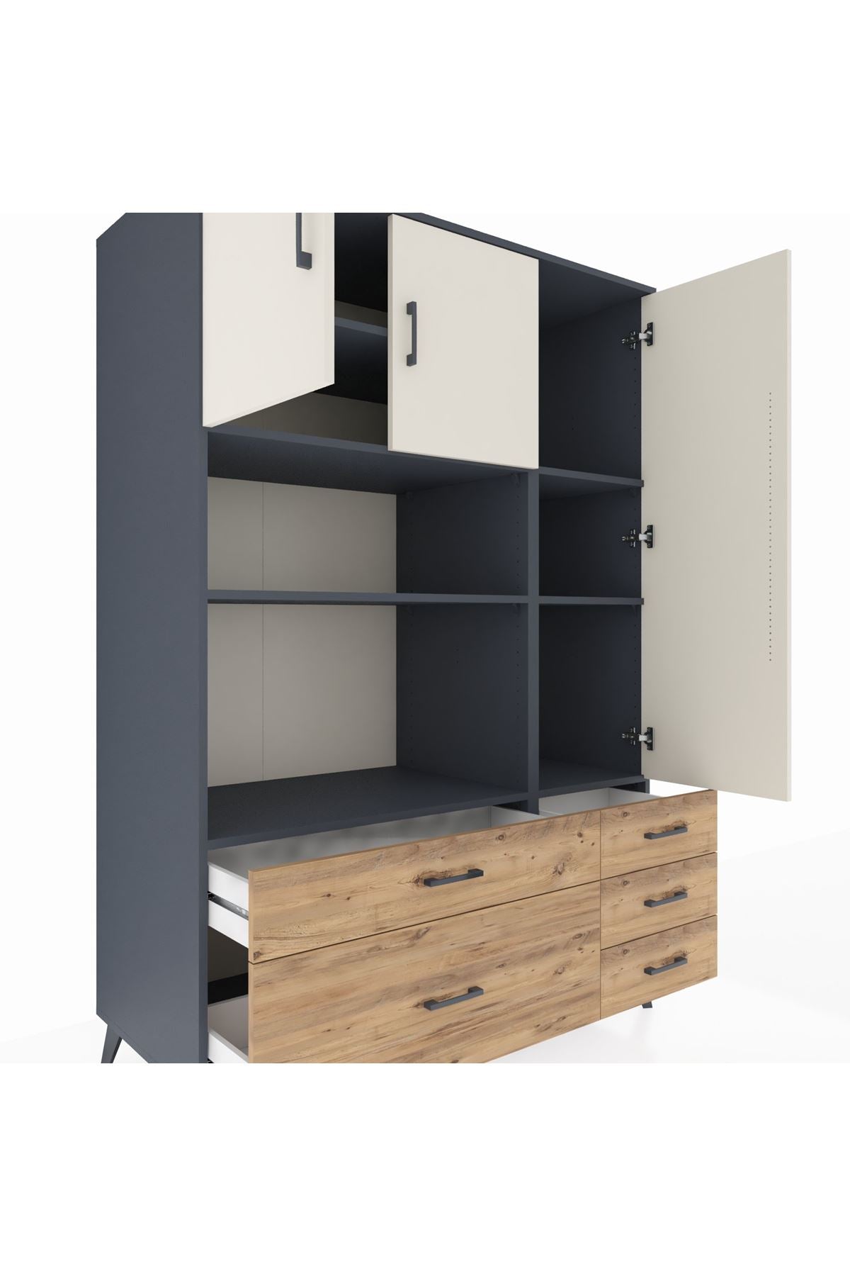 Kronos Dolap 7 Raflı 5 Çekmeceli 3 Kapaklı 132x59x195 Antrasit-Aytaşı/Çam