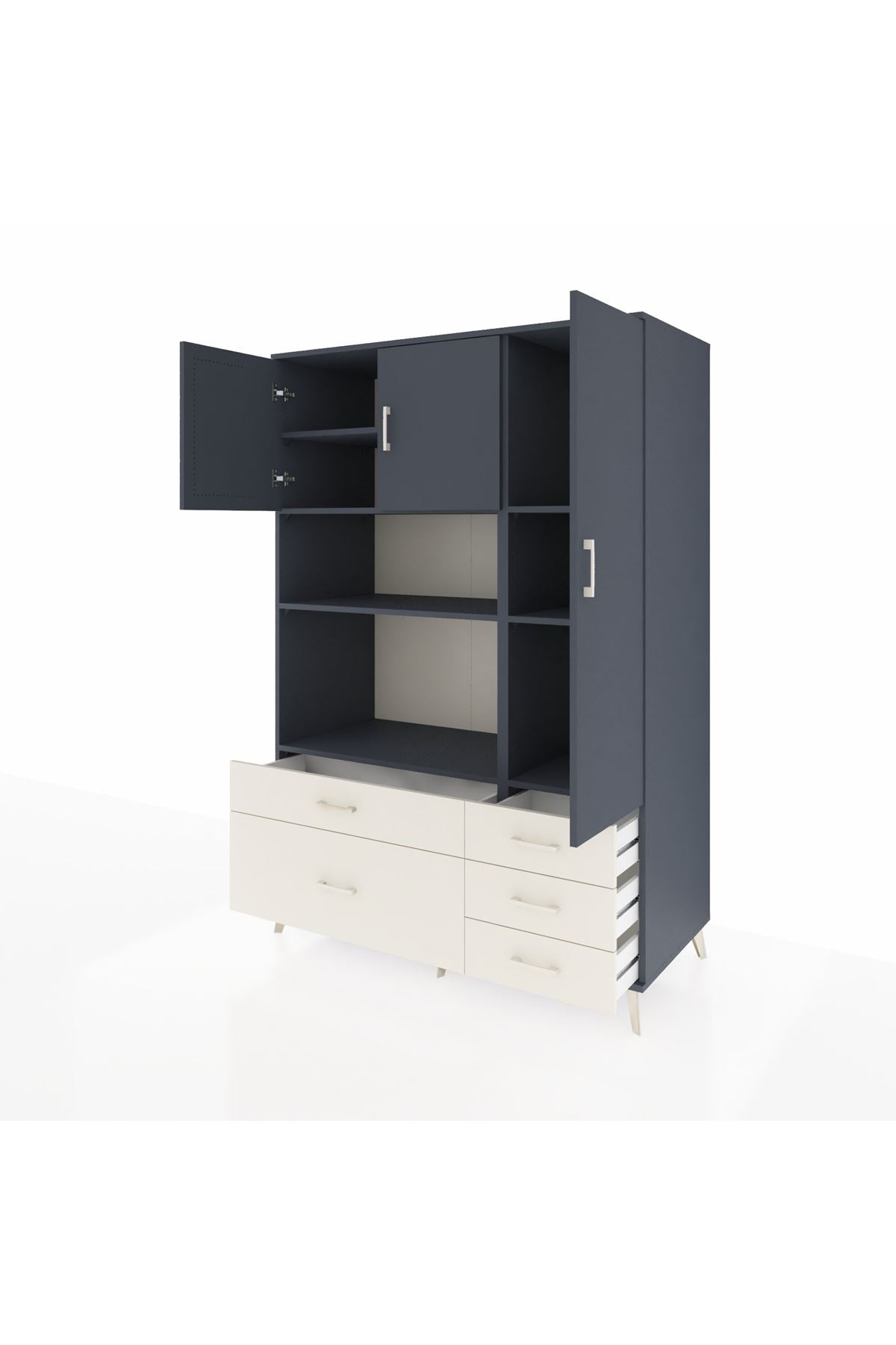 Kronos Dolap 7 Raflı 5 Çekmeceli 3 Kapaklı 132x59x195 Antrasit-Antrasit/Aytaşı