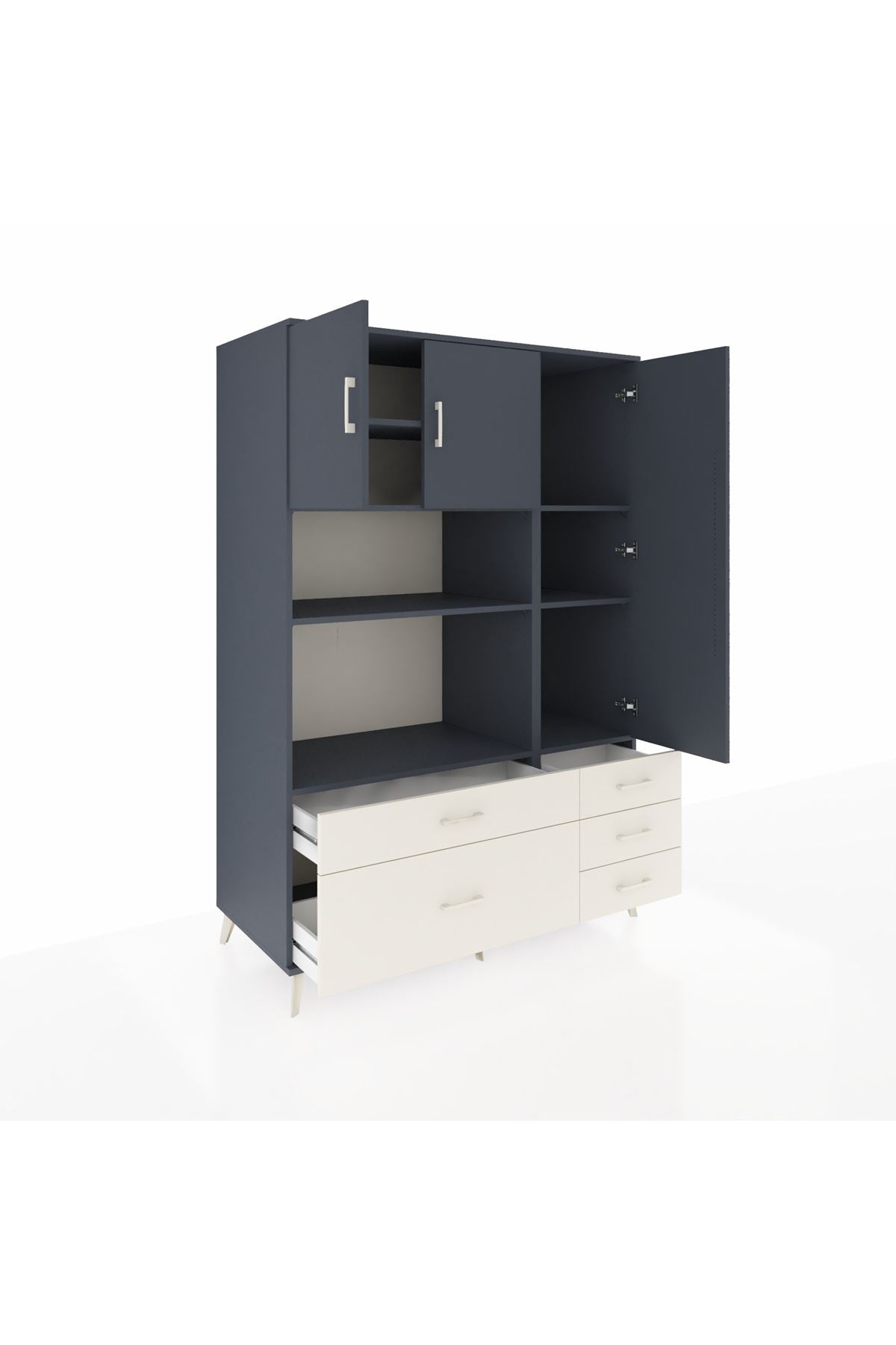 Kronos Dolap 7 Raflı 5 Çekmeceli 3 Kapaklı 132x59x195 Antrasit-Antrasit/Aytaşı