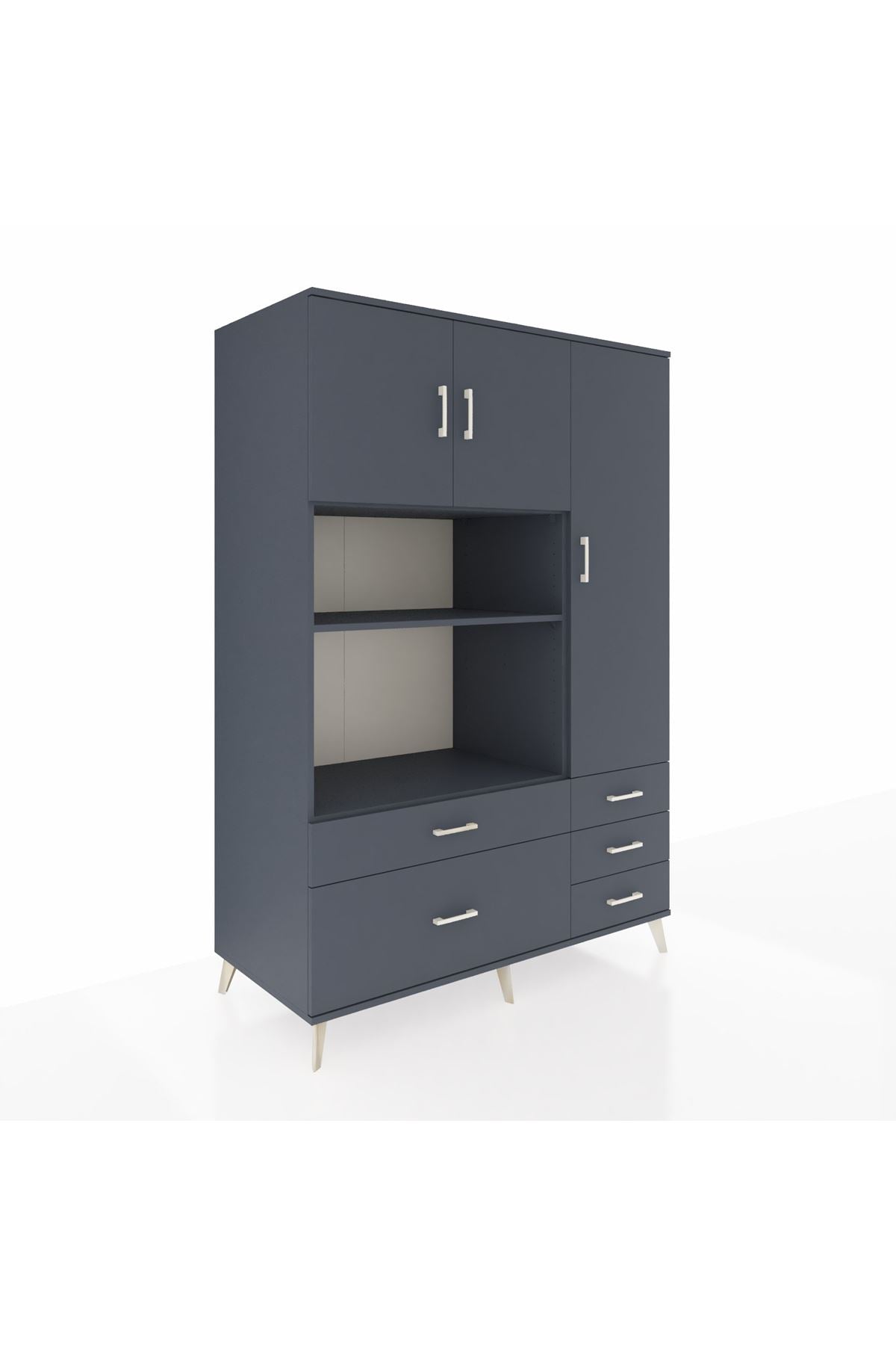 Kronos Dolap 7 Raflı 5 Çekmeceli 3 Kapaklı 132x59x195 Antrasit-Antrasit/Antrasit