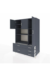 Kronos Dolap 7 Raflı 5 Çekmeceli 3 Kapaklı 132x59x195 Antrasit-Antrasit/Antrasit