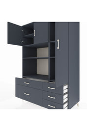 Kronos Dolap 7 Raflı 5 Çekmeceli 3 Kapaklı 132x59x195 Antrasit-Antrasit/Antrasit