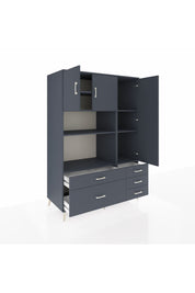 Kronos Dolap 7 Raflı 5 Çekmeceli 3 Kapaklı 132x59x195 Antrasit-Antrasit/Antrasit