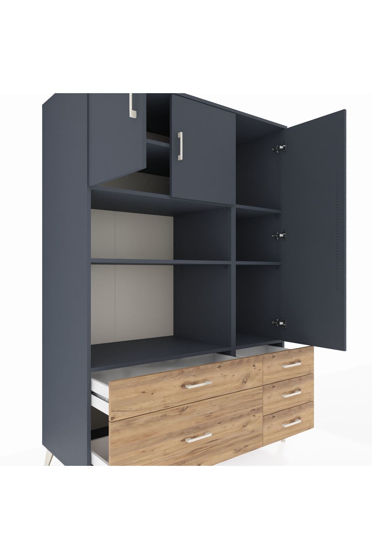 Kronos Dolap 7 Raflı 5 Çekmeceli 3 Kapaklı 132x59x195 Antrasit-Antrasit/Çam