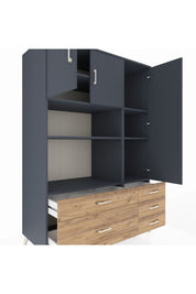 Kronos Dolap 7 Raflı 5 Çekmeceli 3 Kapaklı 132x59x195 Antrasit-Antrasit/Çam