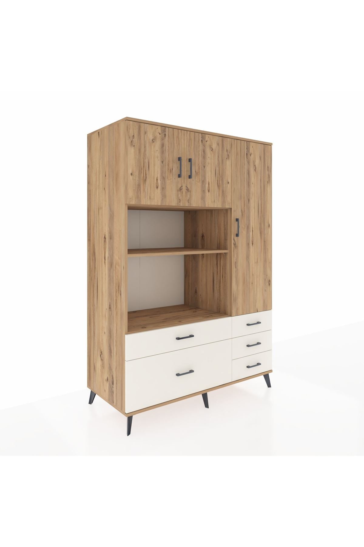 Kronos Dolap 7 Raflı 5 Çekmeceli 3 Kapaklı 132x59x195 Çam-Çam/Aytaşı