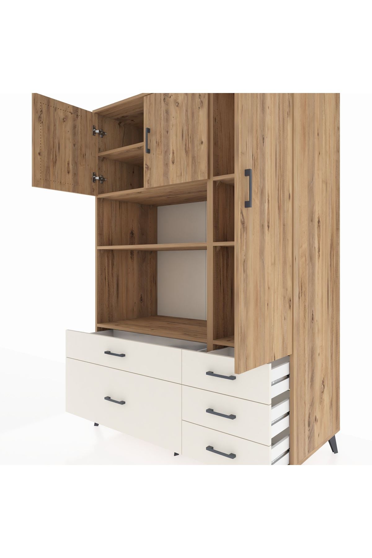 Kronos Dolap 7 Raflı 5 Çekmeceli 3 Kapaklı 132x59x195 Çam-Çam/Aytaşı