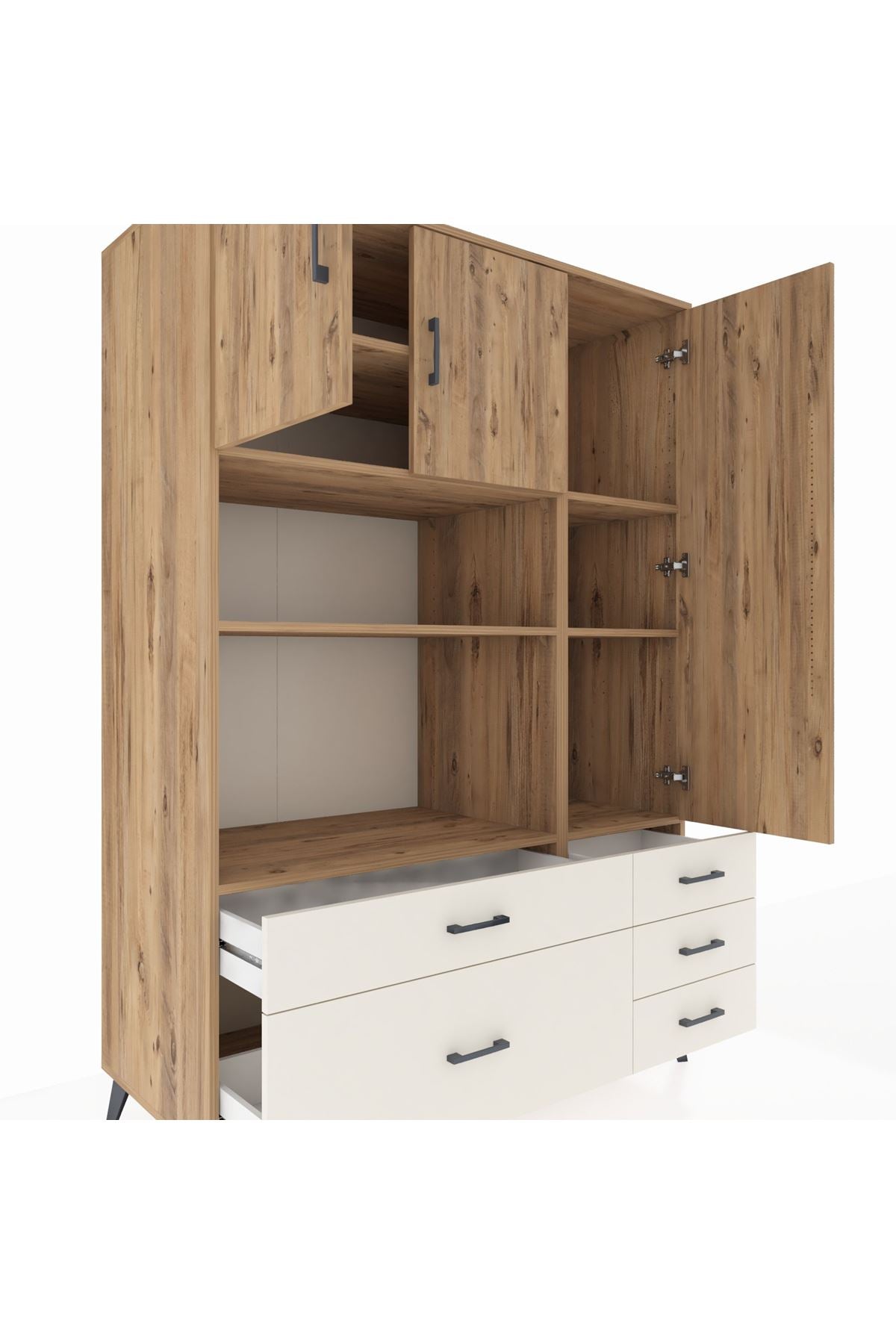 Kronos Dolap 7 Raflı 5 Çekmeceli 3 Kapaklı 132x59x195 Çam-Çam/Aytaşı