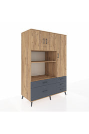 Kronos Dolap 7 Raflı 5 Çekmeceli 3 Kapaklı 132x59x195 Çam-Çam/Antrasit