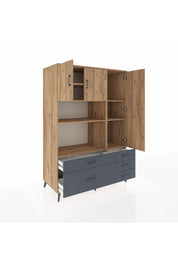 Kronos Dolap 7 Raflı 5 Çekmeceli 3 Kapaklı 132x59x195 Çam-Çam/Antrasit