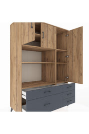 Kronos Dolap 7 Raflı 5 Çekmeceli 3 Kapaklı 132x59x195 Çam-Çam/Antrasit