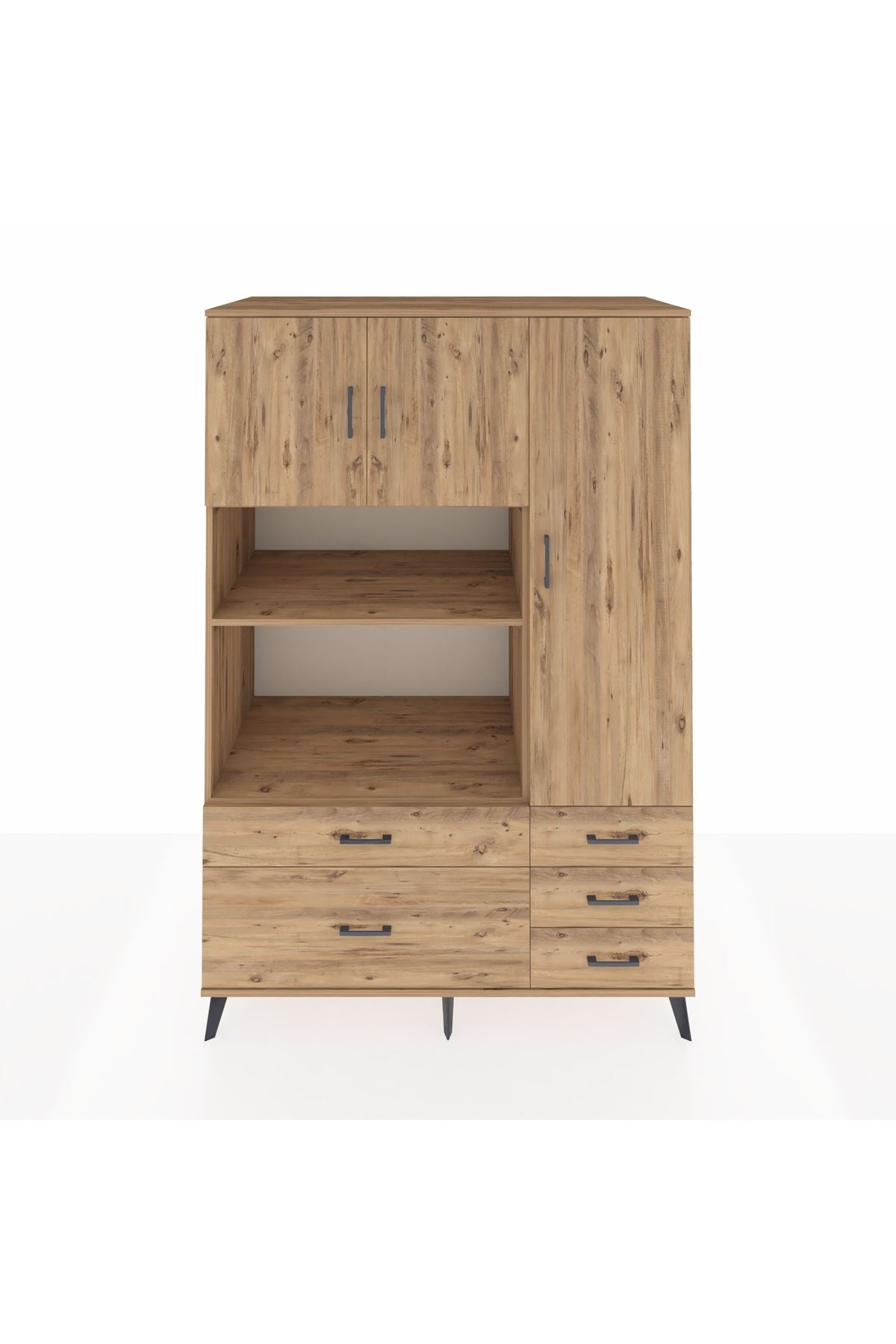 Kronos Dolap 7 Raflı 5 Çekmeceli 3 Kapaklı 132x59x195 Çam-Çam/Çam