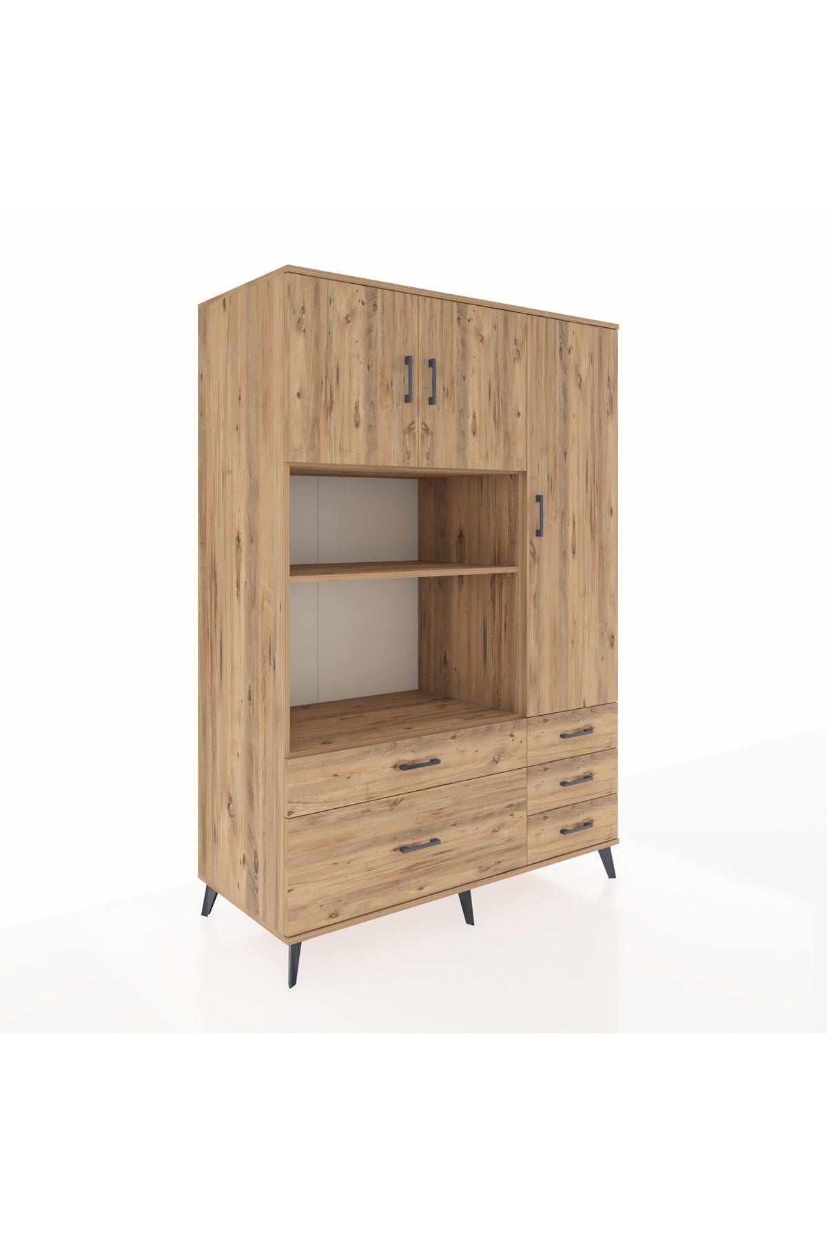 Kronos Dolap 7 Raflı 5 Çekmeceli 3 Kapaklı 132x59x195 Çam-Çam/Çam