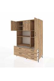 Kronos Dolap 7 Raflı 5 Çekmeceli 3 Kapaklı 132x59x195 Çam-Çam/Çam