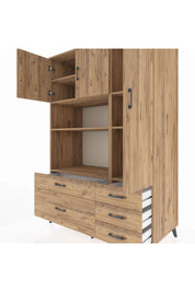 Kronos Dolap 7 Raflı 5 Çekmeceli 3 Kapaklı 132x59x195 Çam-Çam/Çam