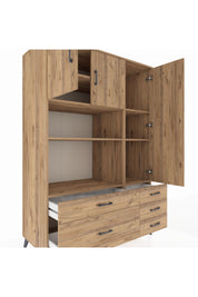 Kronos Dolap 7 Raflı 5 Çekmeceli 3 Kapaklı 132x59x195 Çam-Çam/Çam