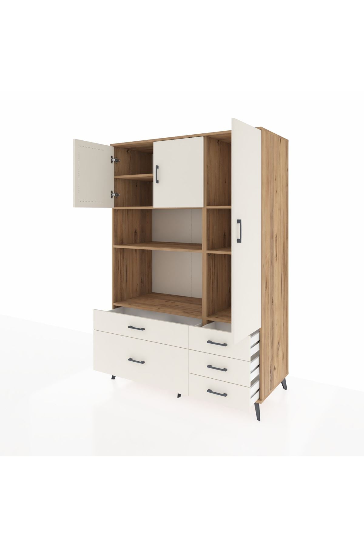 Kronos Dolap 7 Raflı 5 Çekmeceli 3 Kapaklı 132x59x195 Çam-Aytaşı/Aytaşı