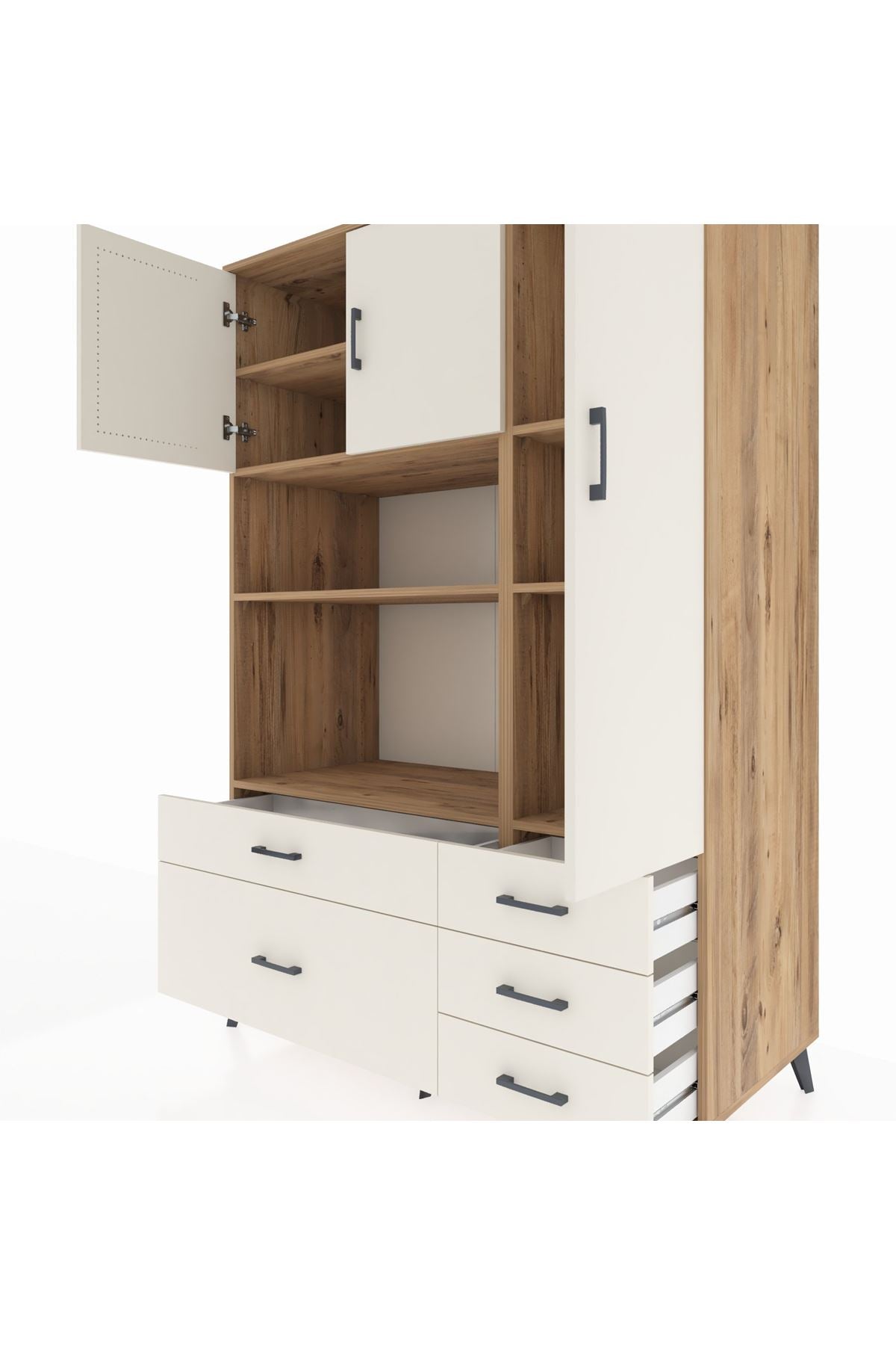 Kronos Dolap 7 Raflı 5 Çekmeceli 3 Kapaklı 132x59x195 Çam-Aytaşı/Aytaşı