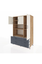 Kronos Dolap 7 Raflı 5 Çekmeceli 3 Kapaklı 132x59x195 Çam-Aytaşı/Antrasit