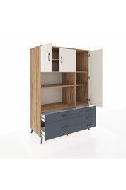 Kronos Dolap 7 Raflı 5 Çekmeceli 3 Kapaklı 132x59x195 Çam-Aytaşı/Antrasit