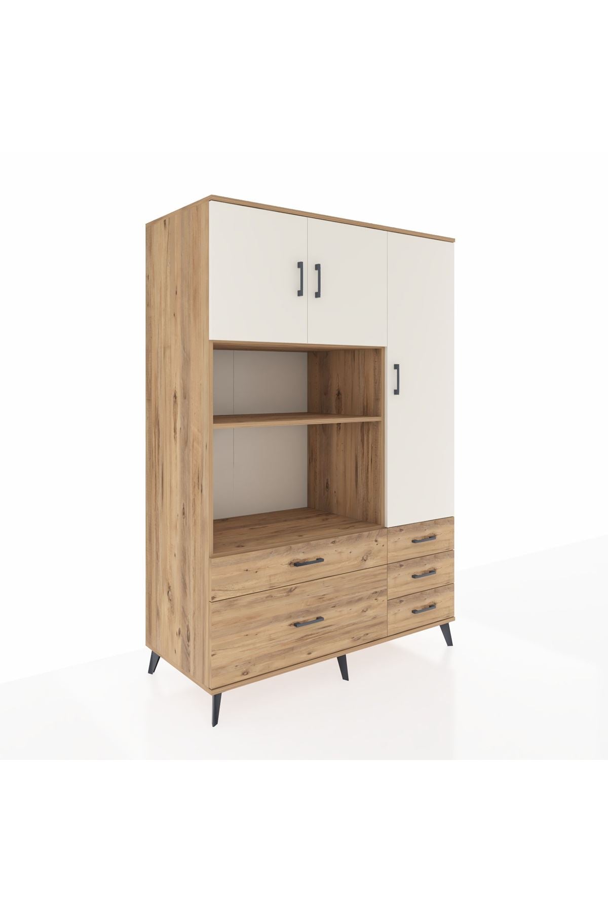 Kronos Dolap 7 Raflı 5 Çekmeceli 3 Kapaklı 132x59x195 Çam-Aytaşı/Çam