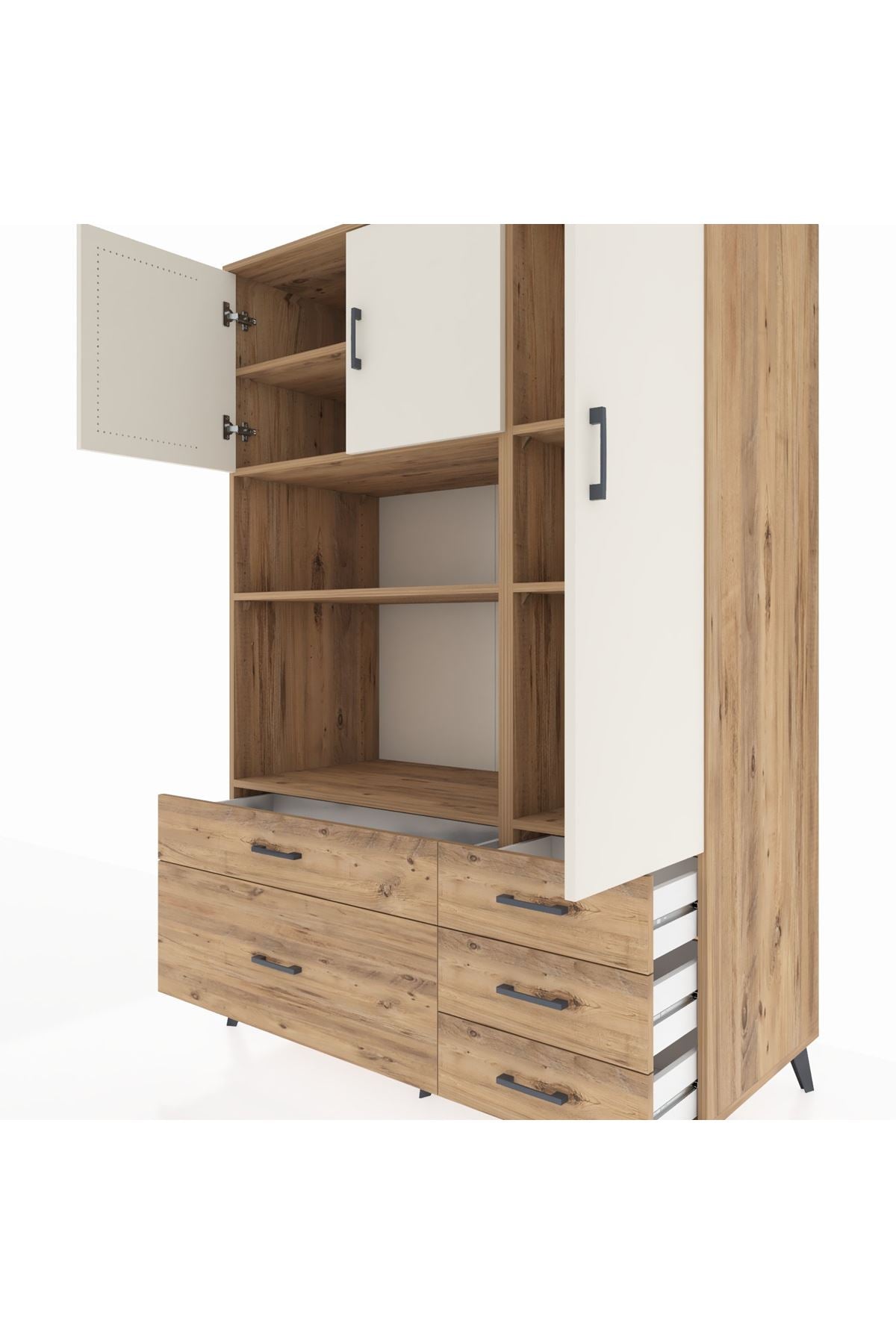 Kronos Dolap 7 Raflı 5 Çekmeceli 3 Kapaklı 132x59x195 Çam-Aytaşı/Çam