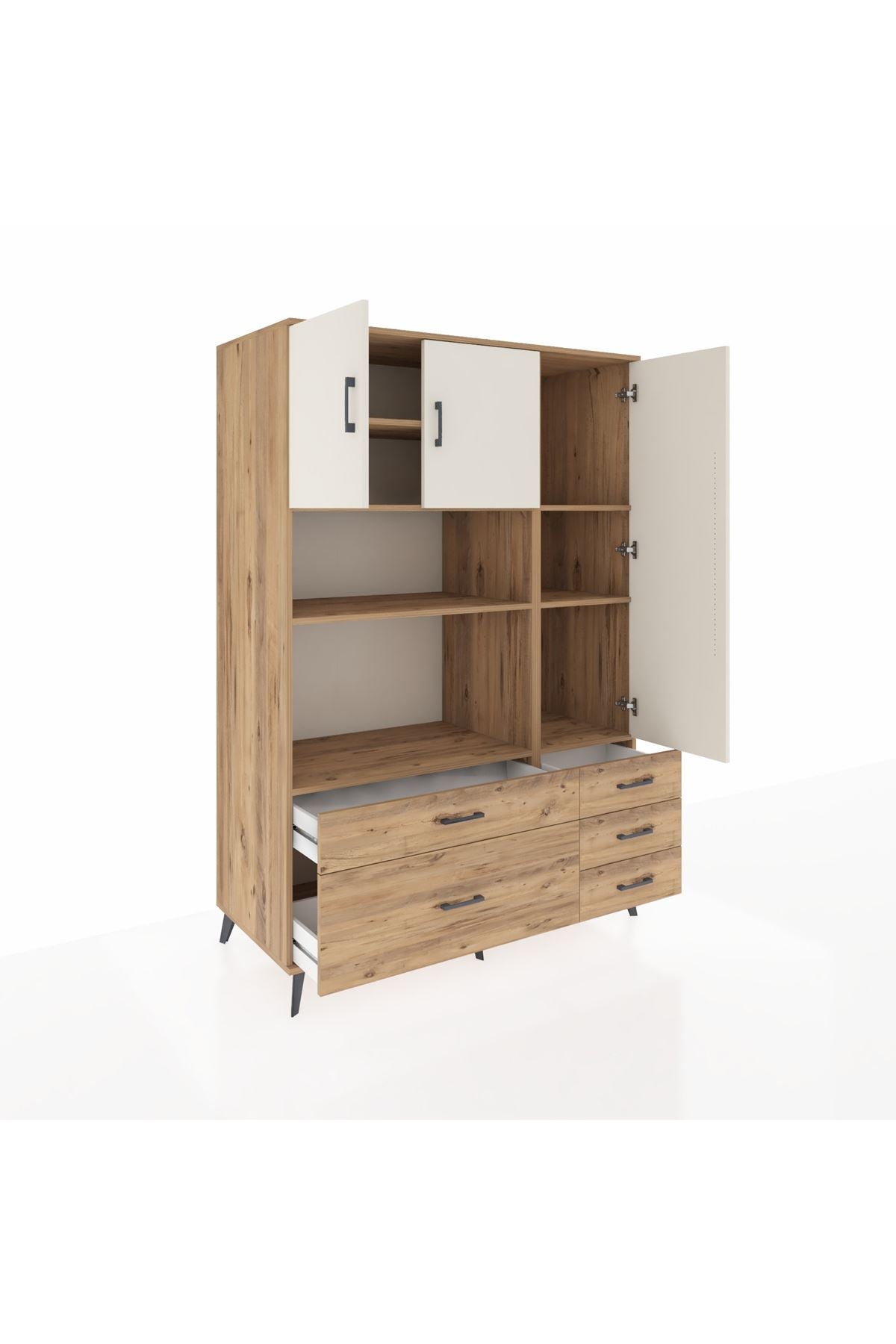 Kronos Dolap 7 Raflı 5 Çekmeceli 3 Kapaklı 132x59x195 Çam-Aytaşı/Çam