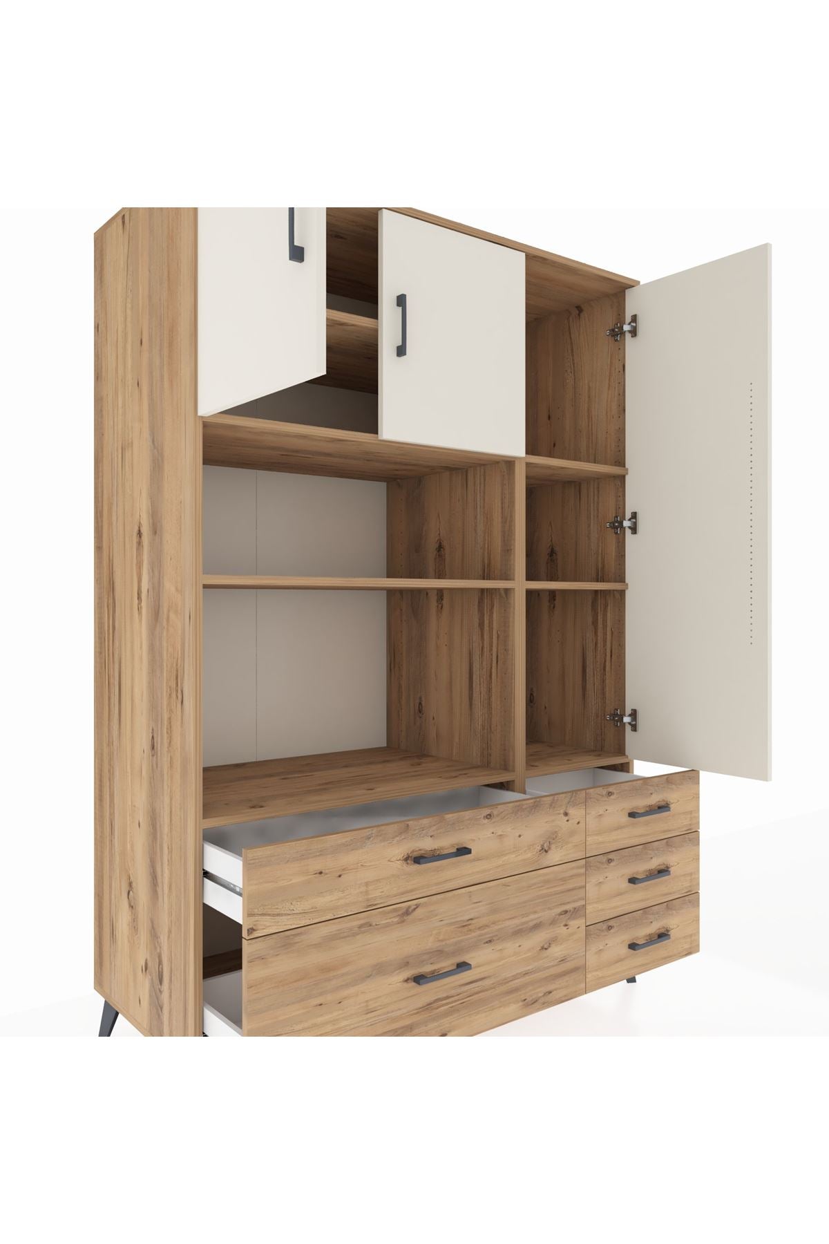 Kronos Dolap 7 Raflı 5 Çekmeceli 3 Kapaklı 132x59x195 Çam-Aytaşı/Çam