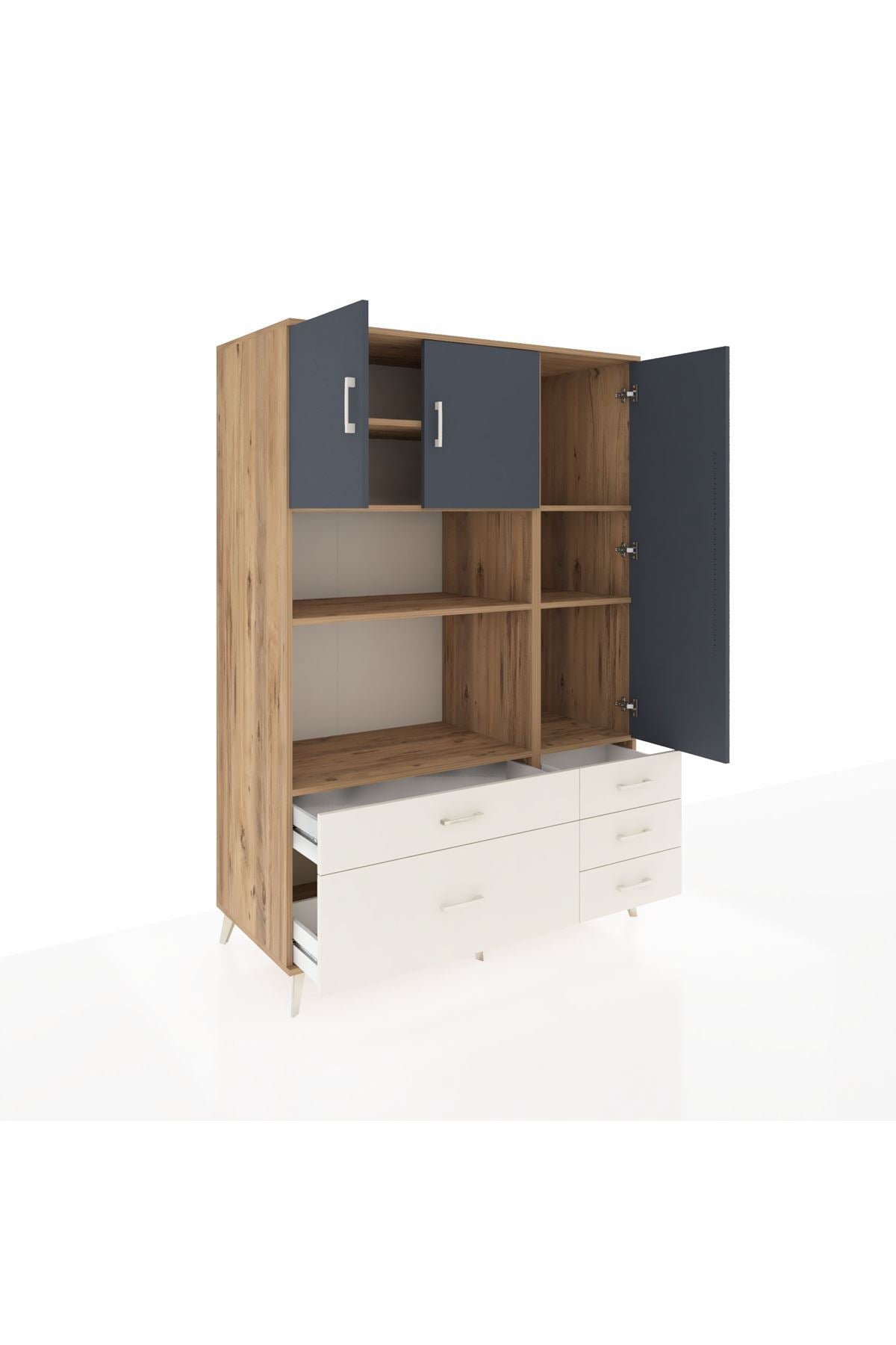 Kronos Dolap 7 Raflı 5 Çekmeceli 3 Kapaklı 132x59x195 Çam-Antrasit/Aytaşı