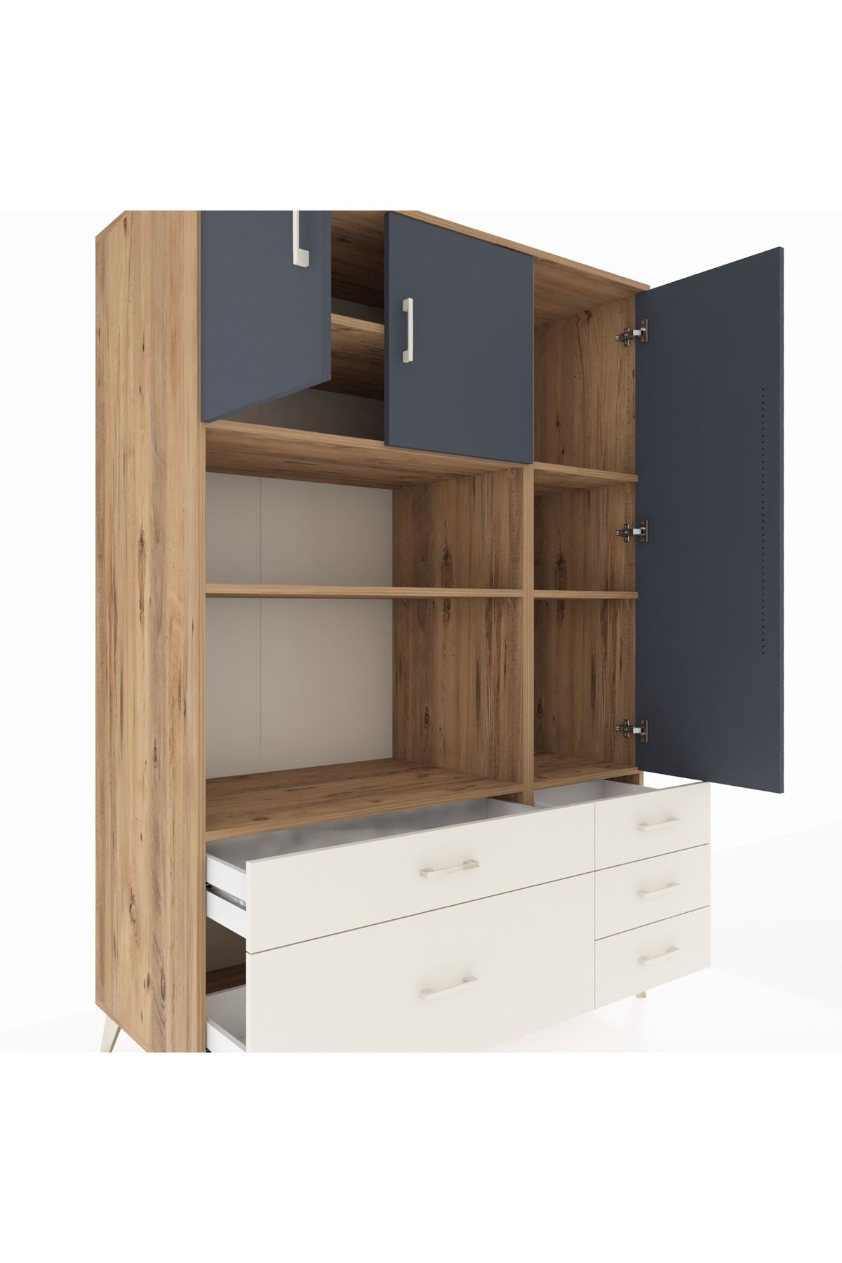 Kronos Dolap 7 Raflı 5 Çekmeceli 3 Kapaklı 132x59x195 Çam-Antrasit/Aytaşı