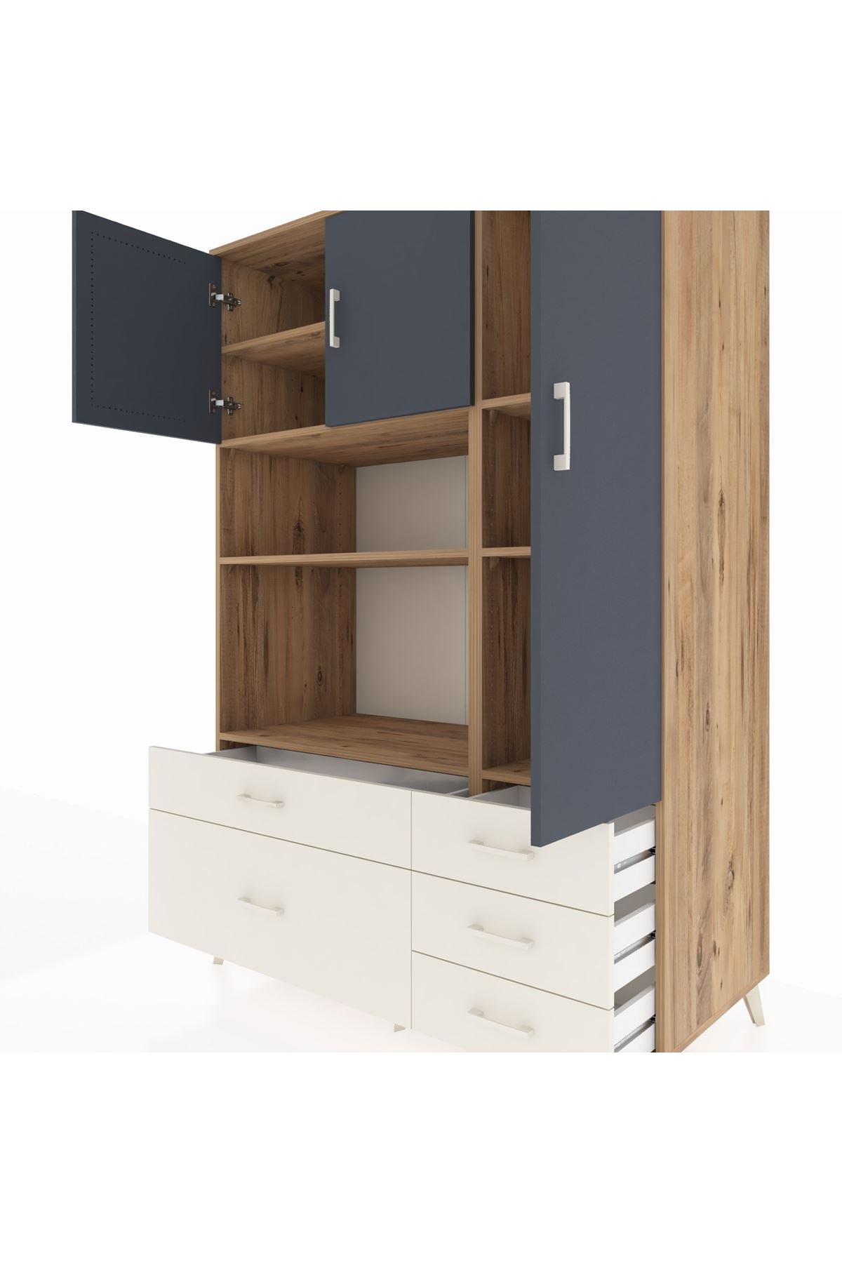 Kronos Dolap 7 Raflı 5 Çekmeceli 3 Kapaklı 132x59x195 Çam-Antrasit/Aytaşı