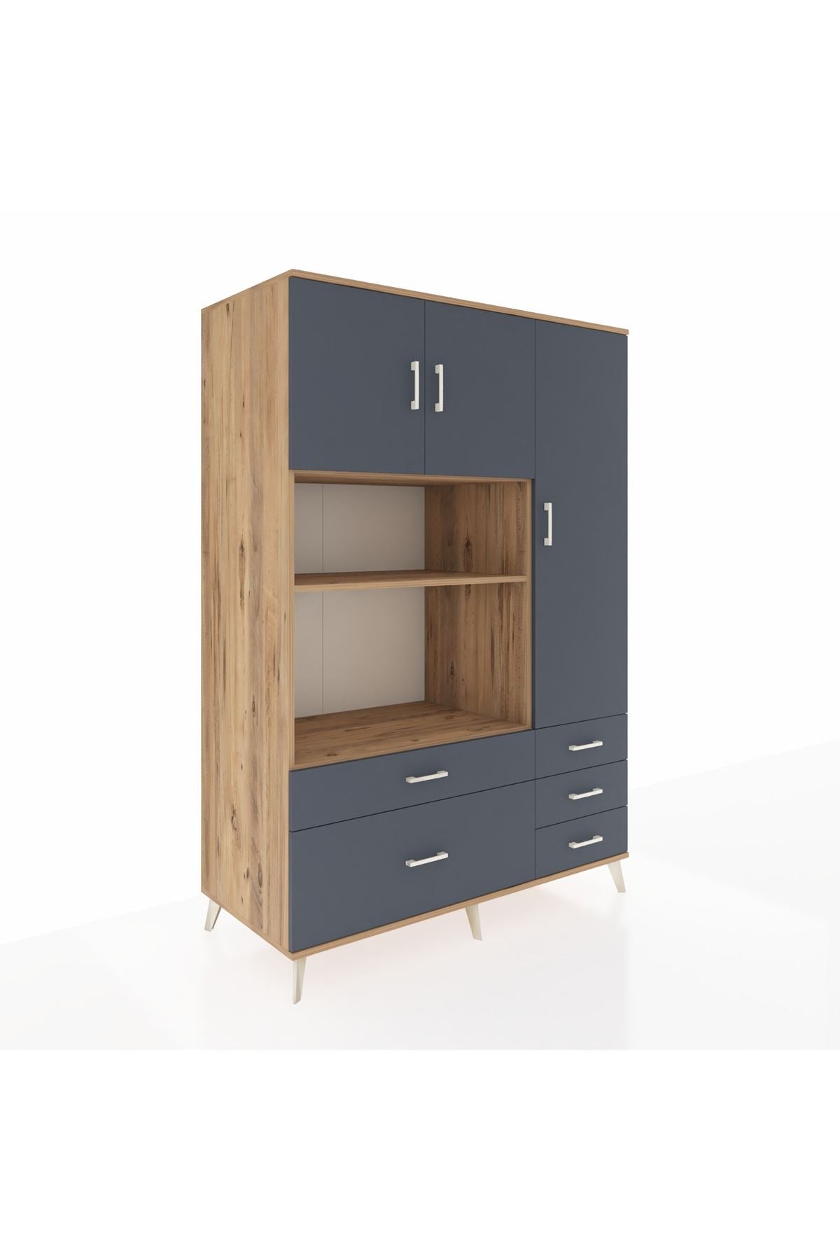 Kronos Dolap 7 Raflı 5 Çekmeceli 3 Kapaklı 132x59x195 Çam-Antrasit/Antrasit