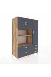 Kronos Dolap 7 Raflı 5 Çekmeceli 3 Kapaklı 132x59x195 Çam-Antrasit/Antrasit