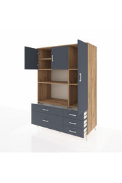 Kronos Dolap 7 Raflı 5 Çekmeceli 3 Kapaklı 132x59x195 Çam-Antrasit/Antrasit